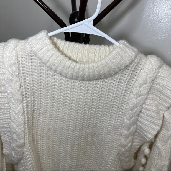 Farm Rio Braided Sweater S Pom Pom Off White wool blend - Picture 6 of 14